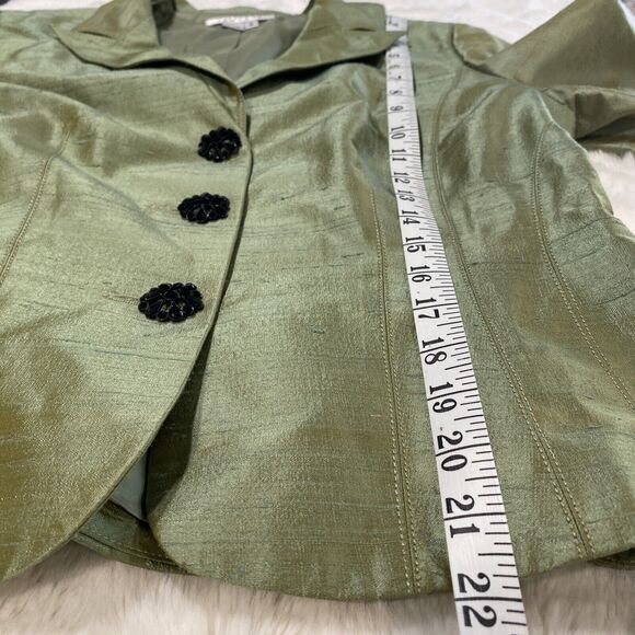 Kay Unger Women's 100% Shantung‎ Silk Green Shimmer Jeweled Button Blazer Sz 8 - Picture 7 of 9
